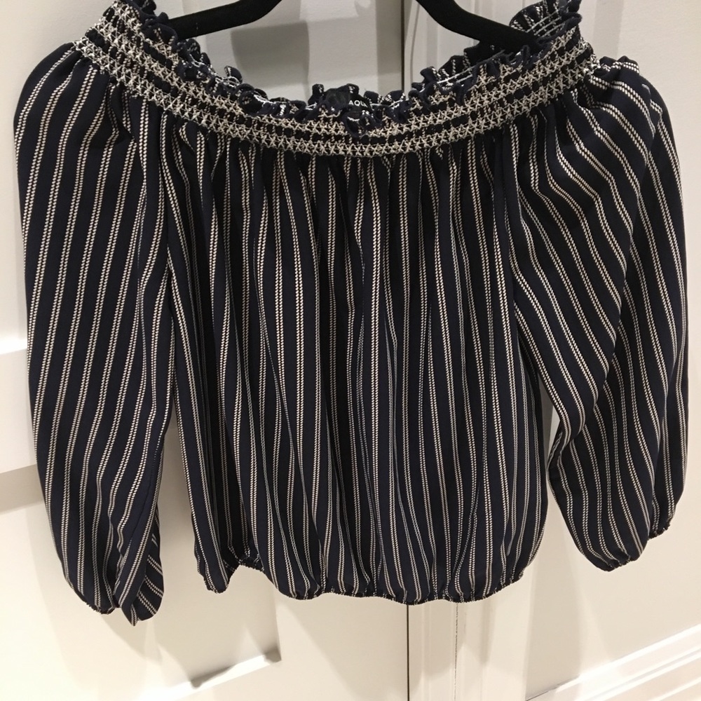 Aqua blue and white striped blouse